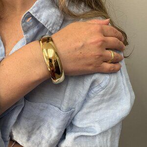 Chunky Gold Dome Bracelet - 14K Yellow Gold Over Sterling Silver - Thick Bangle